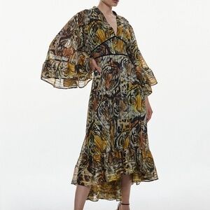Karen Millen Tiger-Print Kimono-Style Midi Dress 8P
